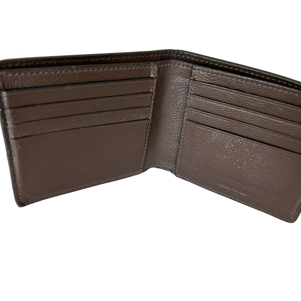 Coach Bifold Brown Pebbled Leather Wallet Billfold 8 Card Slots Bill Tiny Spot